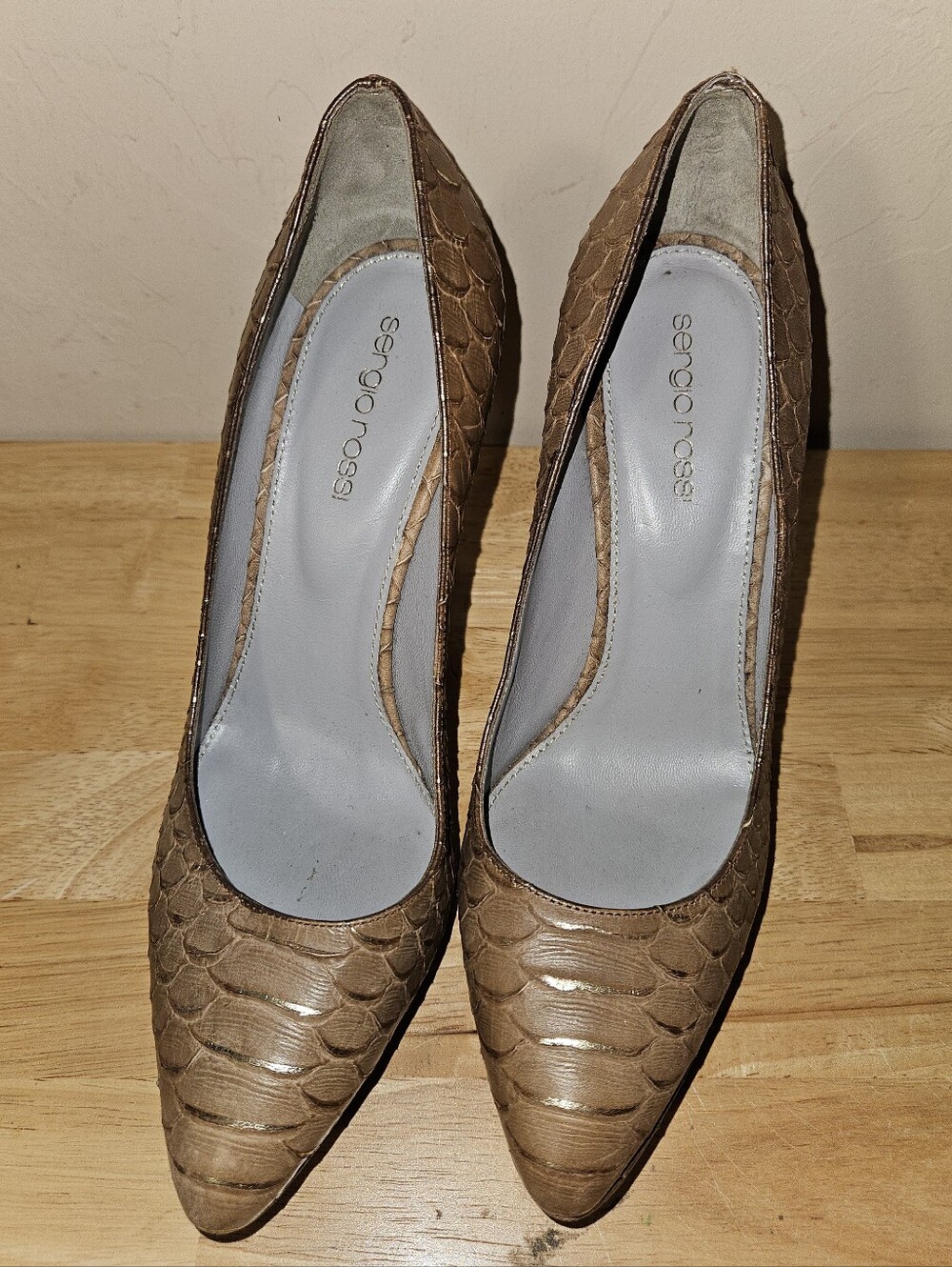 Sergio Rossi Brown Textured Pointed-Toe Pumps